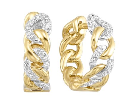 Diamond Link Hoop Earrings in Yellow Gold Supply