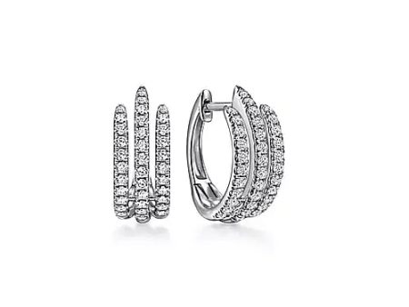 Triple Row Diamond Huggie Earrings in White Gold, 0.51 cttw Supply