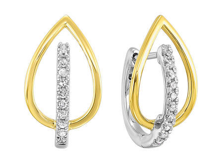 Two-Tone Pear Shaped Diamond Huggie Hoop Earrings in White and Yellow Gold Hot on Sale