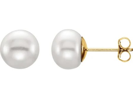 Timeless 8mm Freshwater Button Pearl Stud Earrings in 14k Yellow Gold For Discount